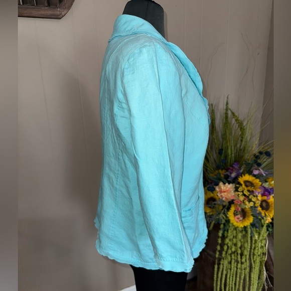 Kim Rogers • Linen Ruffle Trim 3/4 Sleeve Blazer Jacket - Picture 9 of 9